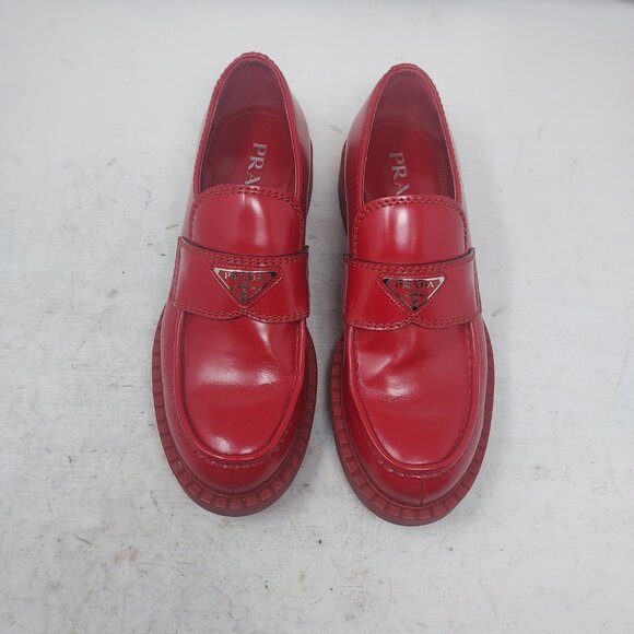 Prada Red Chocolate Brushed Leather Loafer - Picture 7 of 12